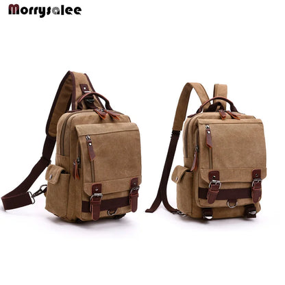 New Canvas Bag Men Bag Retro Shoulder Solid Color Zipper Single Root, Double Root Vertical Section Square Menus Diagonal Package