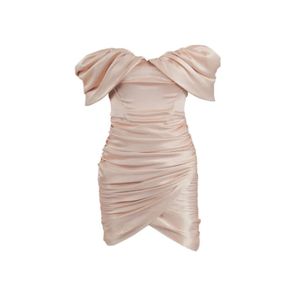 Robe moulante en satin pour femme, robe de soirée mini, nouveauté 2021, rose, épaules dénudées, robe moulante, robe de soirée, club, célébrité