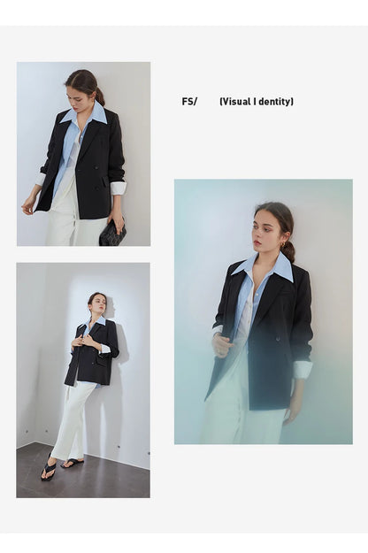 FSLE Women Black Blazer Office Lady Blazers Coats Spring Autumn Oversized Jacket Female Elegant Business Coat Z210024