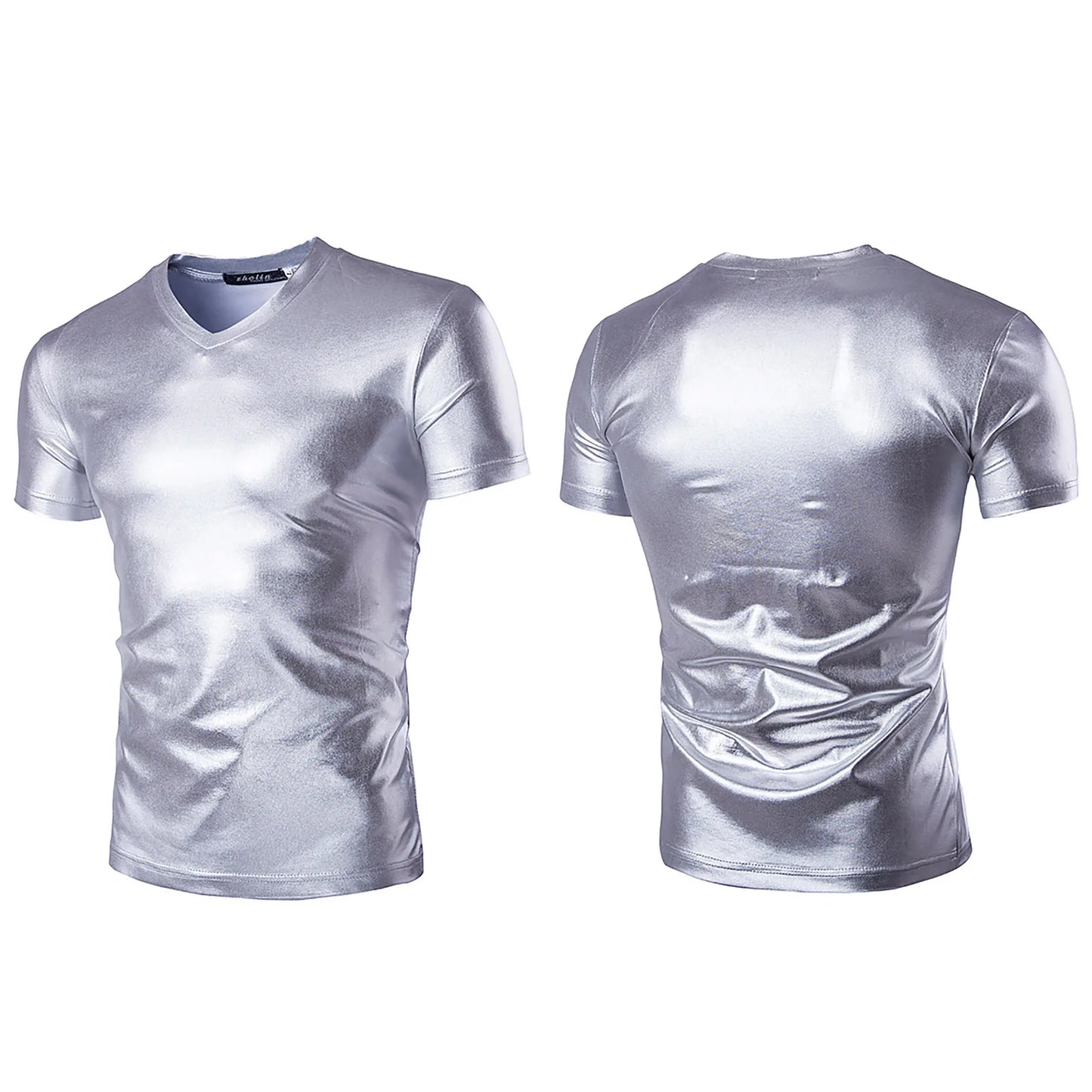 Night Club Wear Mens Shiny Metallic T-shirt Slim Fit Gold Shirt Fashion Men Short Sleeve Tops For Disco Party Club Stage Costume