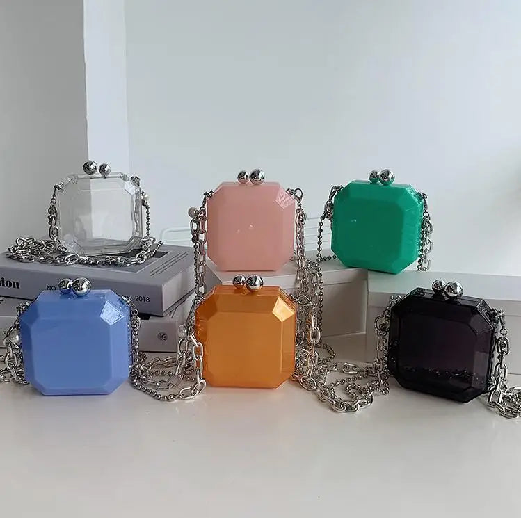 Mini sac à main en acrylique transparent pour femmes, sac à bandoulière à chaîne épaisse transparente, sac de voyage en gelée, sac à main transparent pour rouge à lèvres