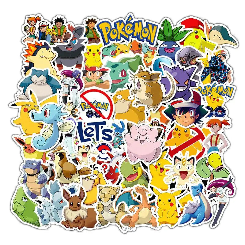 50/100 pegatinas de Pokémon Kawaii Pikachu, pegatinas para patineta, bicicleta, guitarra, portátil, juguetes impermeables para niños, regalo