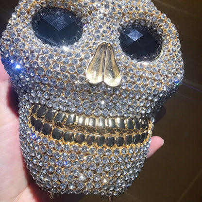 Bolsos de mano con diseño de calavera para mujer, carteras y bolsos de mano con cristales, para fiestas y cócteles, de noche, novedosos para Halloween