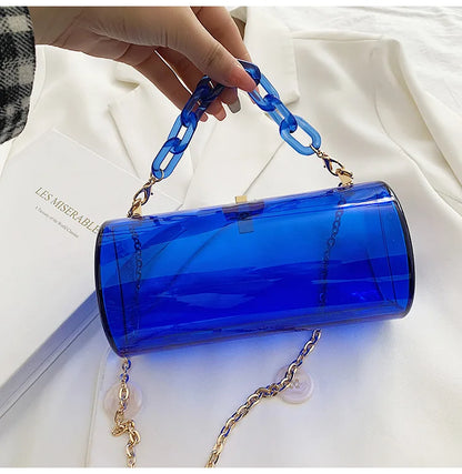 Bolso de mano transparente con cadena de acrílico para mujer, bolsa de gelatina individual con forma hexagonal de PVC transparente, minibolsos de mano de diseñador para noche tipo bandolera