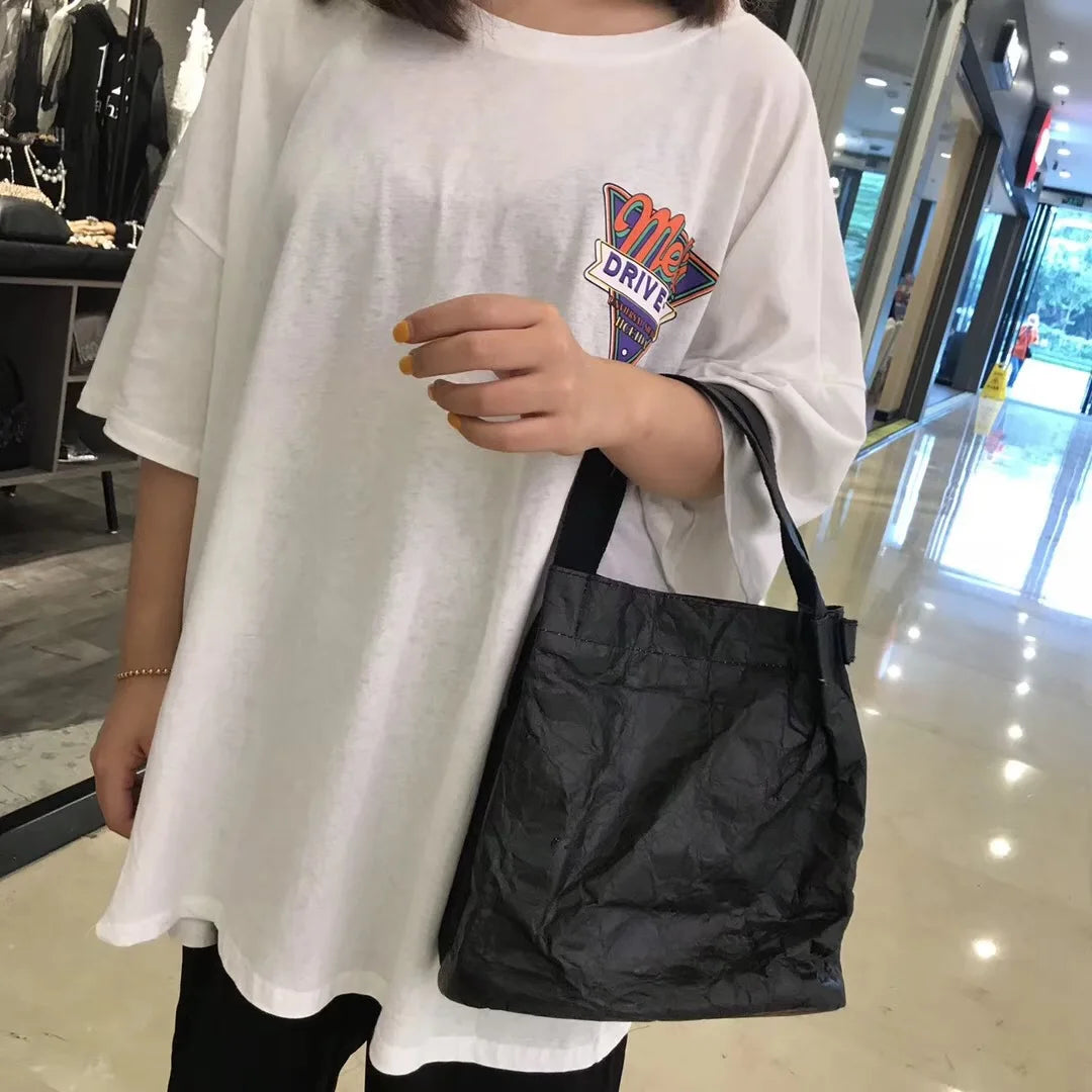 Casual Waterproof Kraft Paper Women Shoulder Bags Dupont Paper Lady Handbags Vintage Crossbody Bag Female Big Shopper Purse 2021