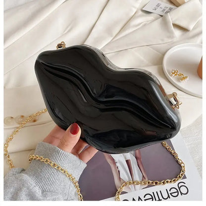 Bolso de mano con forma de labios dorados para mujer, bolso de hombro con cadena acrílica de alta calidad para mujer, bolso de noche, bolso con forma de labios