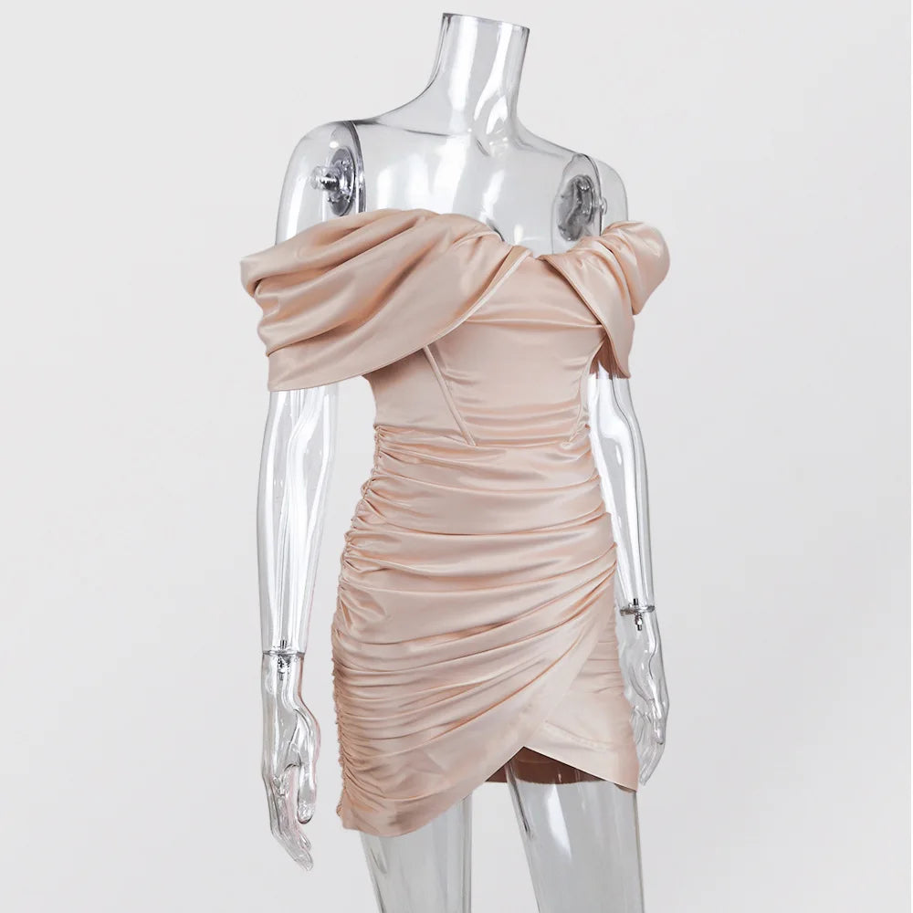 Robe moulante en satin pour femme, robe de soirée mini, nouveauté 2021, rose, épaules dénudées, robe moulante, robe de soirée, club, célébrité