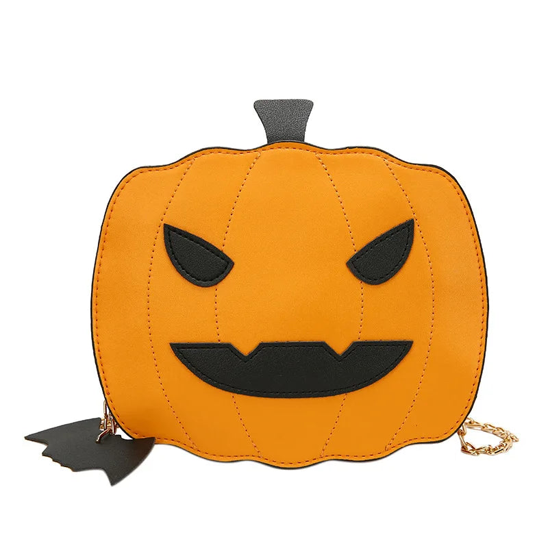 Bolso bandolera de poliuretano con forma de murciélago y calabaza de broma, bolso de hombro con dibujos animados divertidos y personalidad, bolso cruzado con cadena para mujer, bolso de mano