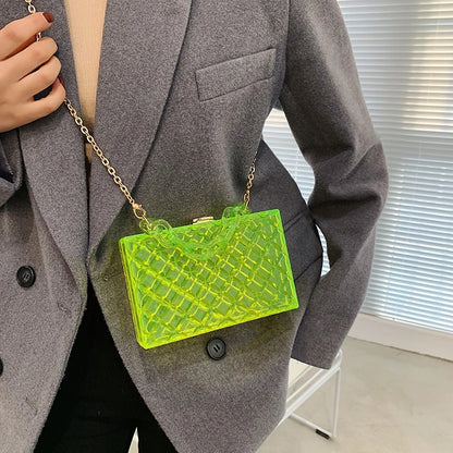 Bolsos de mano de acrílico transparente de moda para mujer, bolsos de diseñador con cadenas, bolsos cruzados de hombro, bolsos cuadrados pequeños de PVC transparente de lujo 2021