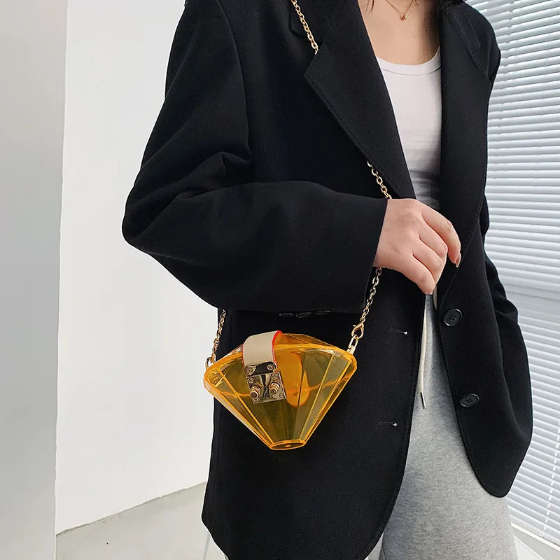 Carteras y bolsos de mano para mujer con forma de diamante acrílico, bolso de mano para fiesta, mini bolso de hombro con cadena, bolso de noche, bolso de diseñador de lujo