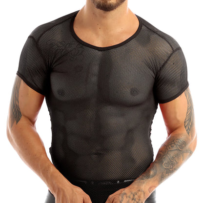 YiZYiF Sexy Mens Mesh Clubwear T Shirts Super Soft Mesh Undershirt See-Through Breathable Men T-Shirt Sexy Tops Dance Wear