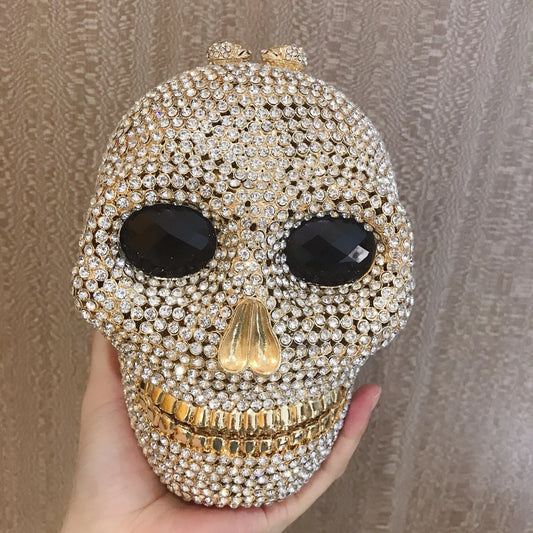 Bolsos de mano con diseño de calavera para mujer, carteras y bolsos de mano con cristales, para fiestas y cócteles, de noche, novedosos para Halloween