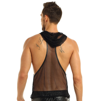 YiZYiF Mens Sexy Black Mesh See Through Clubwear Tank Vest Shirt T-Shirt  Fishnet Club Party wear free shipping