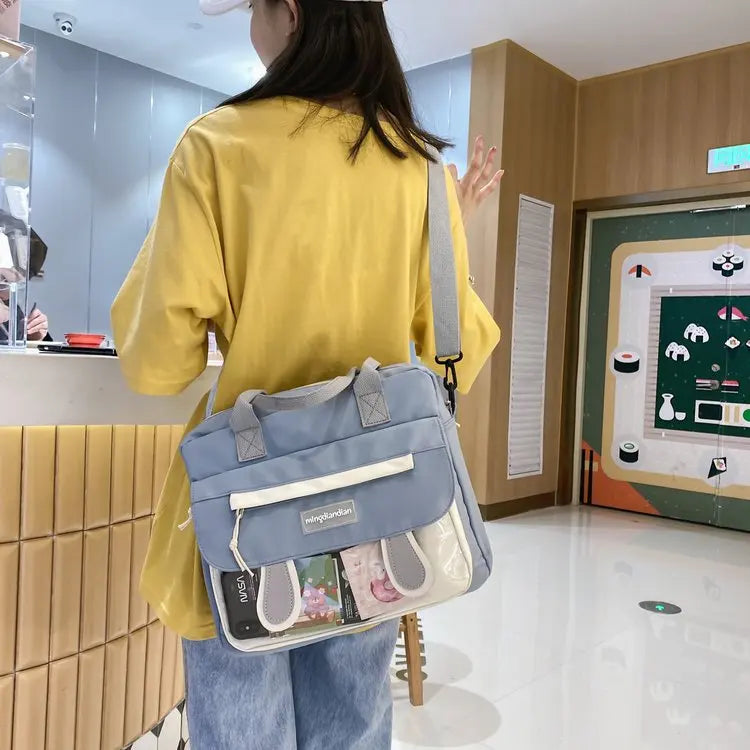 Japanese Preppy Style Handbag Women JK Girls Crossbody Bags Transparent Bag Bunny Ears Shoulder Bag Women Book Bag Itabag Girls