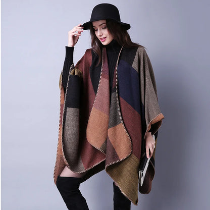 Poncho de moda de invierno para mujer, capa, bufanda de imitación de cachemira, bufandas para mujer, chales cálidos, ponchos para mujer, bufandas para mujer