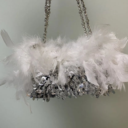 Fashion Pearl Beading Women Handbag Ladies Clutch Party Evening Bags Real Feathers Chain Shoulder Bag Princess Crossbody Bags