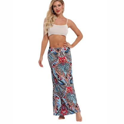 Faldas de cintura alta informales de verano para mujer, faldas largas bohemias a la moda, ropa de mujer, faldas vintage, ropa maxi para mujer