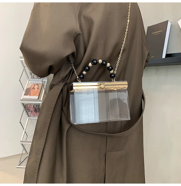 Bolso de acrílico para mujer, bolso de hombro de plástico con cuentas a la moda, bolso de cena transparente para boda para mujer