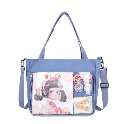 Bolso de lona japonés Harajuku JK para mujer, bolso de mano transparente con bolsillo, mochila para uniforme de secundaria para niñas, bolso bandolera JK