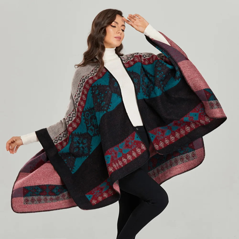 Poncho de moda de invierno para mujer, capa, bufanda de imitación de cachemira, bufandas para mujer, chales cálidos, ponchos para mujer, bufandas para mujer