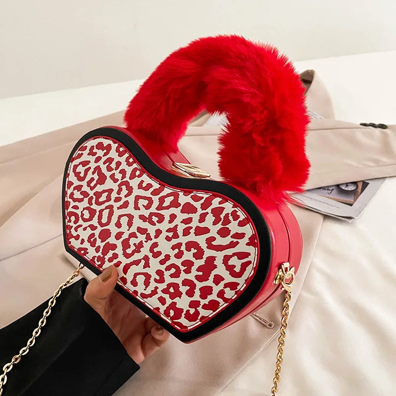 Women's Bag Fashion Leopard Print Personality Ins Chain Shoulder Plush Handle Portable Box Bag