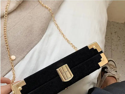 Metal Badge Box Shape Handbag Purse Women Black Chain Party Clutch Bag Kawaii Shoulder Bag Crossbody Messenger Bag