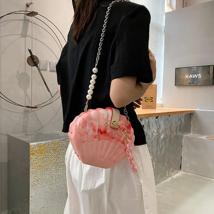 New Acrylic Shell bag 2021 Fashion High quality PVC Women's Designer Handbag Pearl Strap Shoulder Messenger Clutch Bag