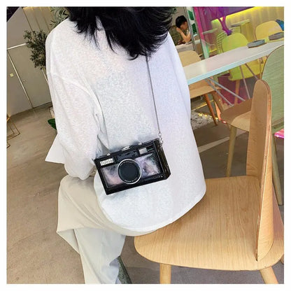 Personalized fashion vintage camera design unique shape clutch shoulder bag ladies casual mini transparent messenger bag purse