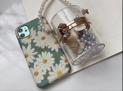 Clear Acrylic Box Clutch Purse Women Transparent Handbag Plastic Barrel Shaped Bag Girl Summer Party Bag with pearl chain