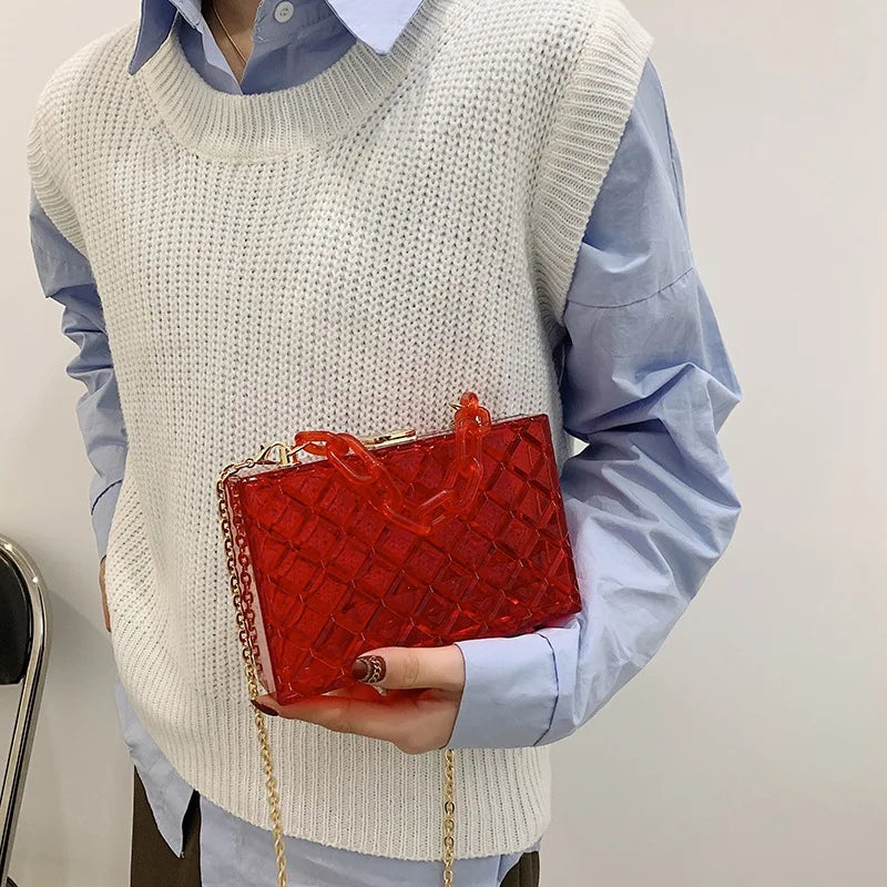 Bolso de hombro con forma de mini caja de acrílico, bolso de moda para mujer, nuevo bolso cruzado con cadena, bolso de caja transparente, bolso cuadrado de color caramelo