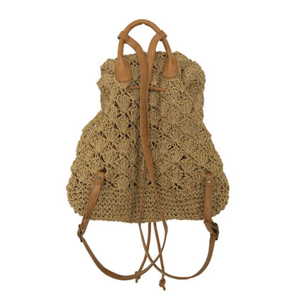 Mochilas casuales de paja hueca para mujer, mochilas tejidas de mimbre, bolsos de ratán para playa de verano, bolsos de viaje vintage de Bali para mujer 2021