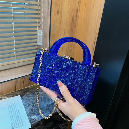 Bolso de mano de acrílico colorido para fiesta de noche de dama Bolsos de mano de noche con purpurina y cadena gruesa Bolso de mano y monedero de viaje para mujer