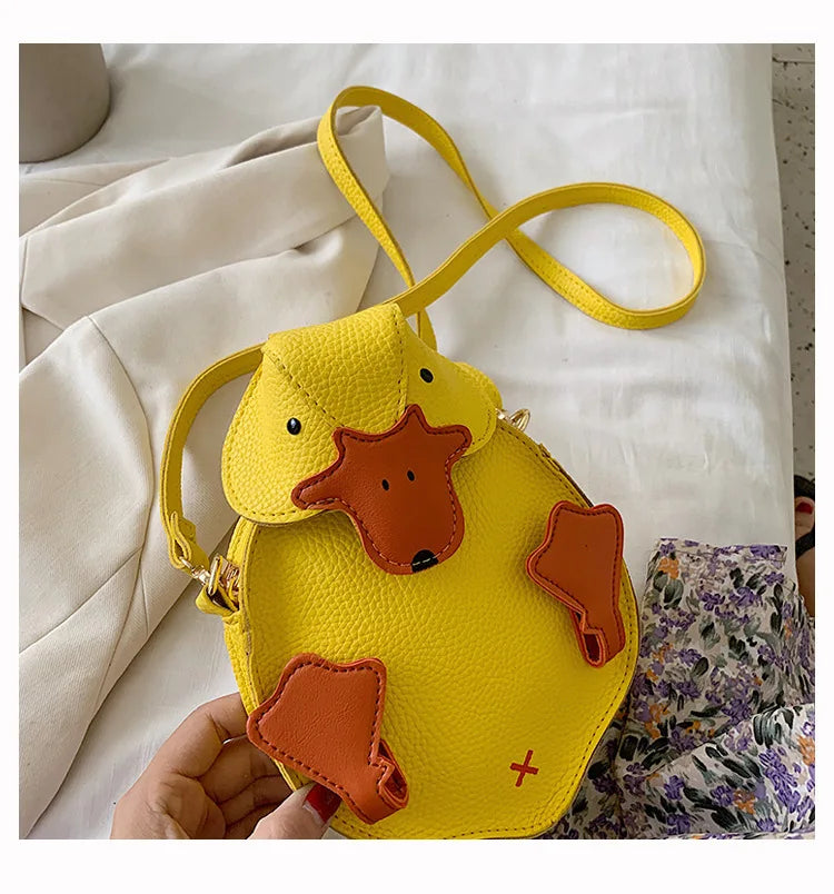 Bolso de hombro con diseño de pato de dibujos animados, pequeño bolso cruzado para mujer, bolso de mensajero, carteras y bolsos para niñas, bolso de piel sintética