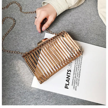 Unique Design Metal Hollow Fashion Women's Evening Clutch Bag Ladies Chain Shoulder Bag Crossbody Messenger Party Bag Frame