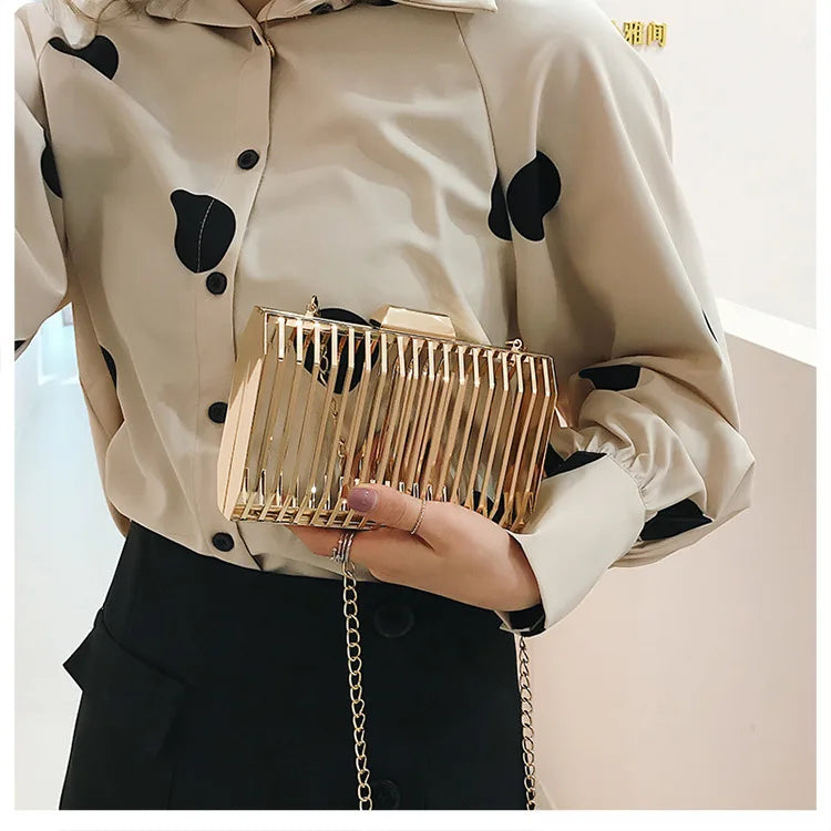 Unique Design Metal Hollow Fashion Women's Evening Clutch Bag Ladies Chain Shoulder Bag Crossbody Messenger Party Bag Frame