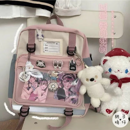 Japanese Second Element Backpack Teenage Girls School Bags Nylon Backpack Women Shoulder Bag Transparent Pocket Itabag Mochila