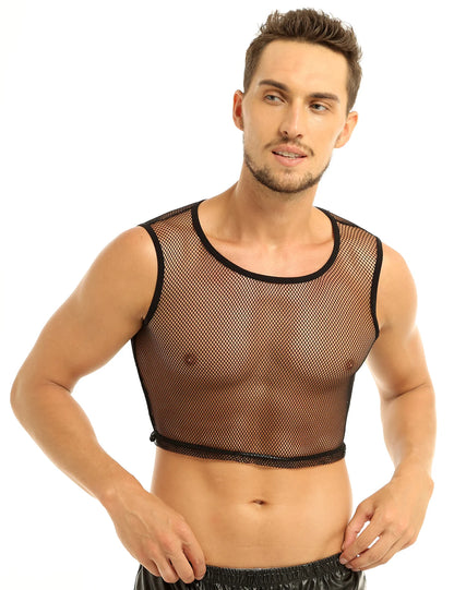 YiZYif Fishnet Mens Mesh Tank Tops Solid Color Sexy Sleeveless See-through Mesh Muscle Tank Fishnet Male Vest Adults Clothes