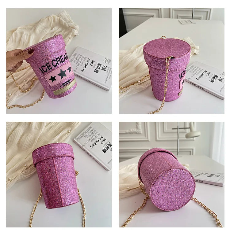 Funny cute cup shape shoulder bag icea cream letter printing bucket bag ladies crossbody messenger bag female purse handbag