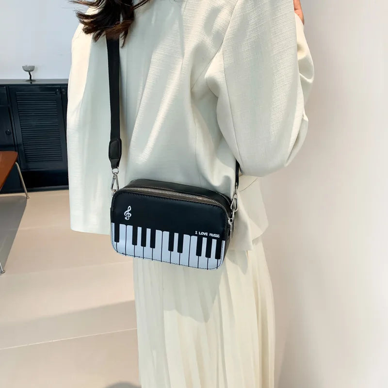 Sac à bandoulière imprimé piano pour femmes, sacs à main et sacs à main fantaisie pour filles, forme amusante, larges bretelles, sac de créateur à bandoulière