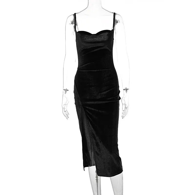 Vestido midi ajustado de terciopelo elegante para mujer, otoño e invierno 2024, para fiesta, club, noche, ropa de calle, artículos al por mayor para negocios