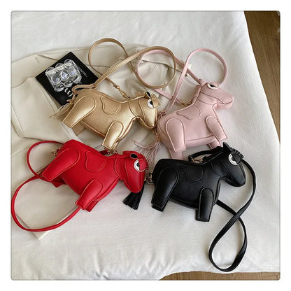 Lady Fashion High Quality Animal Horse Shape Shoulder Bag Cute PU Leather Tassel Crossbody Bag Female Handbags