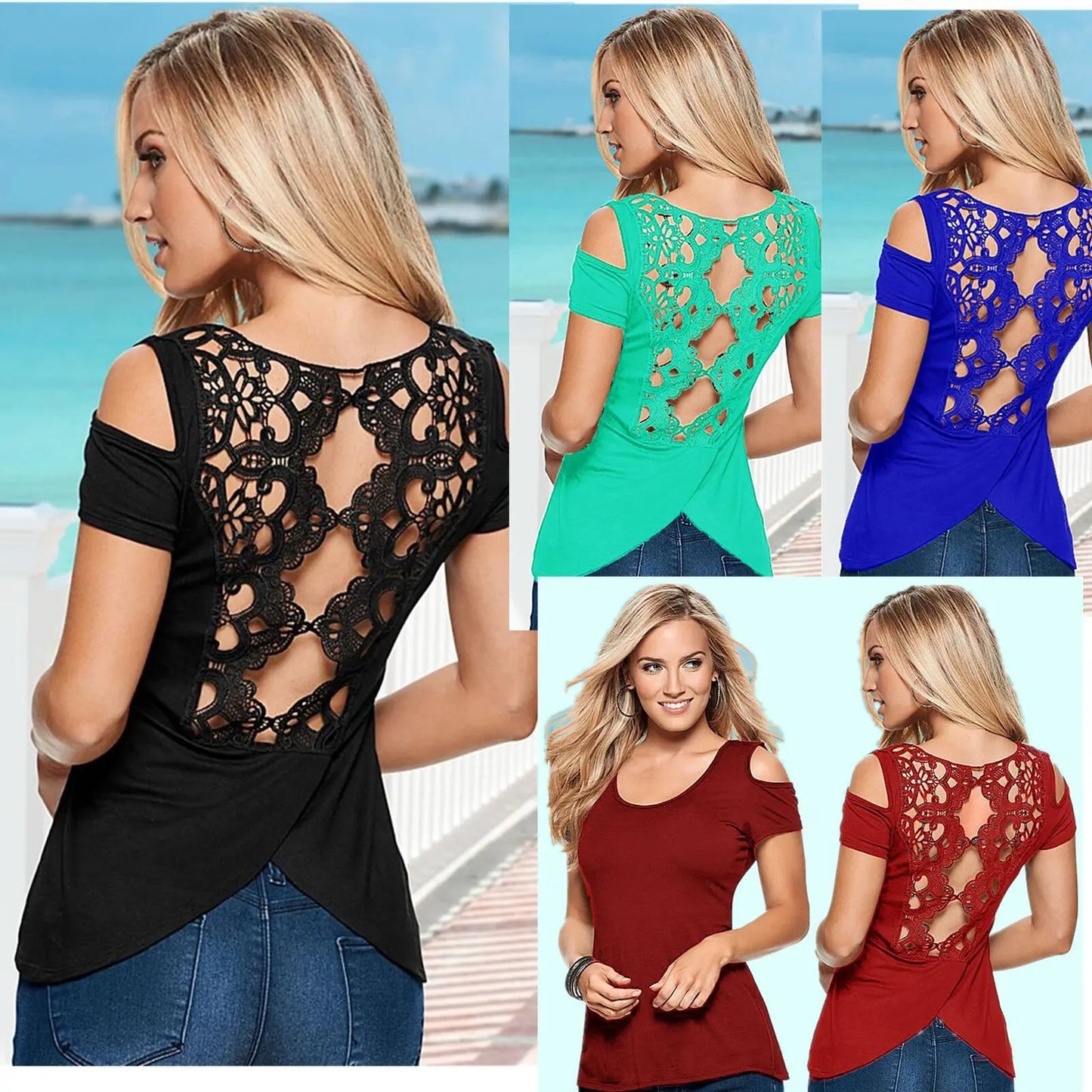 Blusa de moda para mujer, camisa de verano, blusas sexis de encaje para mujer, remeras, remeras, blusas casuales ahuecadas para mujer, ropa Harajuku para mujer, ropa femenina