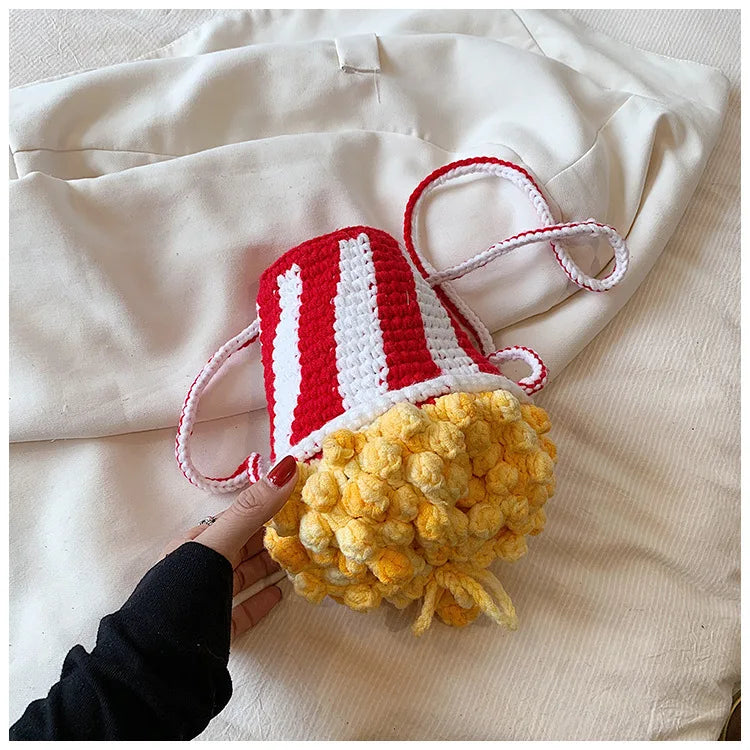 Bolso bandolera pequeño y bonito para mujer, bolso cruzado de punto con forma de palomitas de maíz, bolso para teléfono para niñas