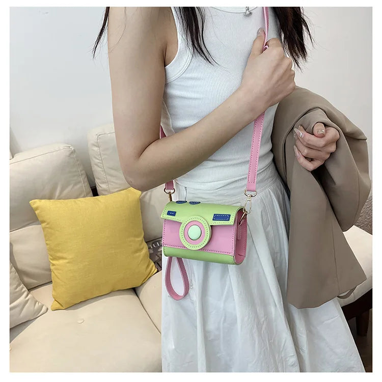 New Women Cute Contrasting Colors Camera Shape Clutch Ladies Casual Mini Crossbody Bag Small Shoulder Bag Purse Messenger Bags