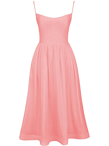 Suninheart Mujeres Elegantes Vestidos de Fiesta Largos Rosa Tirantes Espagueti Vestido de Una Línea Casual Vacaciones Vacaciones Vestido de Cumpleaños de Damas