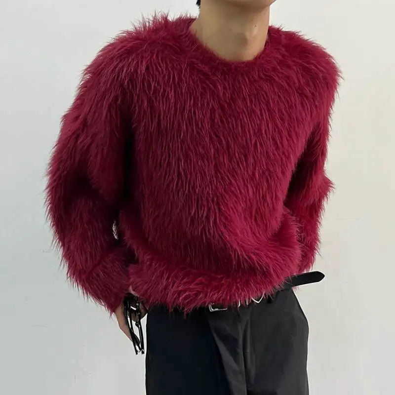 2023 Hommes Pulls Couleur Unie En Peluche O-cou À Manches Longues Mode Décontracté Hommes Vêtements Streetwear Automne Pulls S-5XL INCERUN