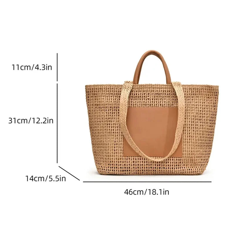 Casual Large Capacity Straw Tote Bag Hollow Paper Weave Women Shoulder Bags Handmade Summer Beach Handbag Big Bali Shopper Purse