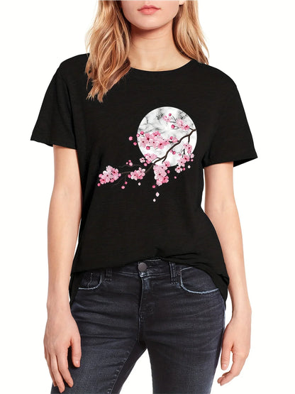 Camiseta de mujer con cuello redondo y estampado floral, camiseta informal de manga corta para primavera y verano, ropa de mujer, camisetas para mujer