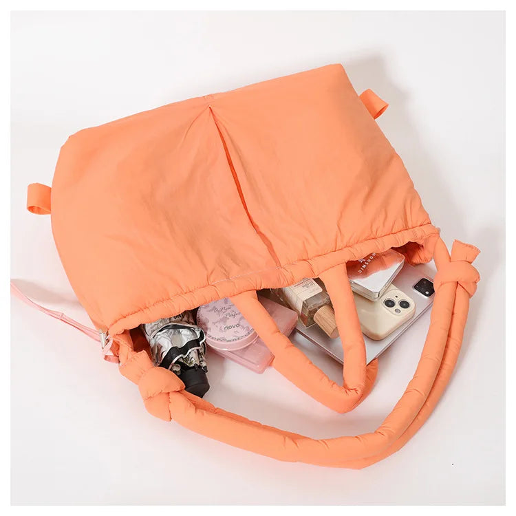 Fashion Large Capacity Puffer Tote Bag Designer Padded Women Handbag Nylon Knotted Strap Shoulder Crossbody Bag Big Shopper Bags