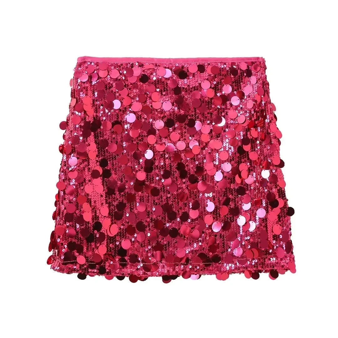 Suninheart 2024 Summer Female Sequined Solid Mini Skirts Y2k Shinning Sexy Streetwear Slim Fit High Waist Women's Vintage Skirts